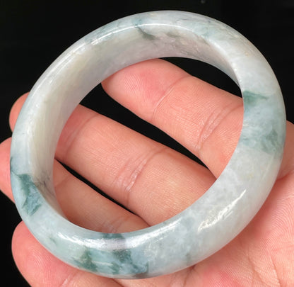 Natural Certified Burmese Jadeite Jade Bangle – Icy Milky White with Imperial & Apple Green – 58mm – JB084