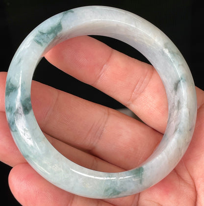 Natural Certified Burmese Jadeite Jade Bangle – Icy Milky White with Imperial & Apple Green – 58mm – JB084