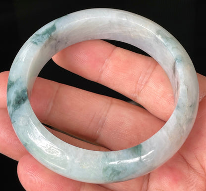 Natural Certified Burmese Jadeite Jade Bangle – Icy Milky White with Imperial & Apple Green – 58mm – JB084
