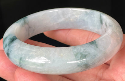 Natural Certified Burmese Jadeite Jade Bangle – Icy Milky White with Imperial & Apple Green – 58mm – JB084