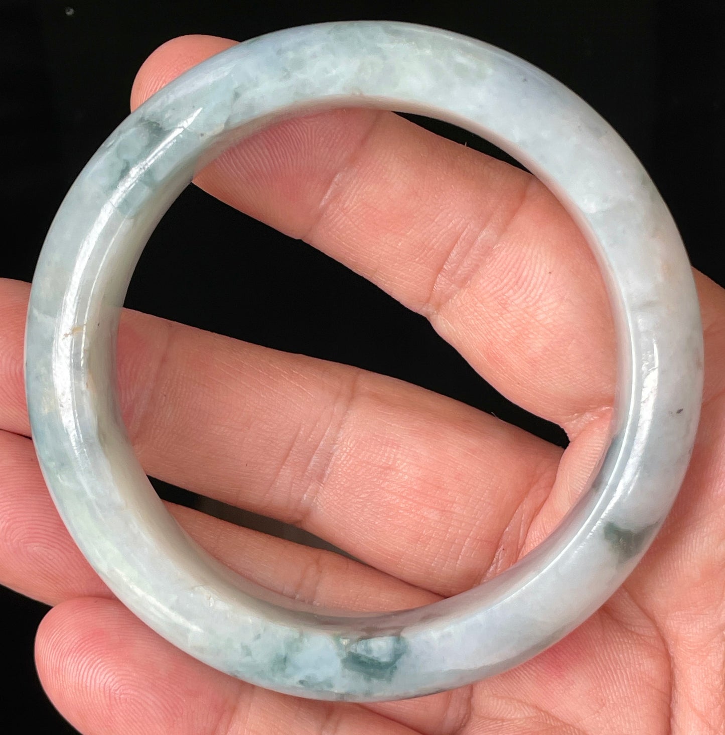 Natural Certified Burmese Jadeite Jade Bangle – Icy Milky White with Imperial & Apple Green – 58mm – JB084