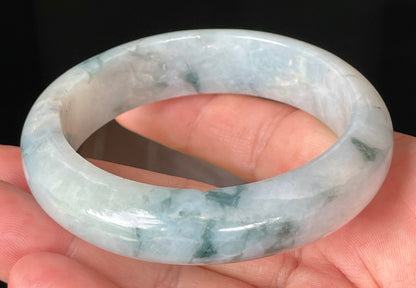 Natural Certified Burmese Jadeite Jade Bangle – Icy Milky White with Imperial & Apple Green – 58mm – JB084