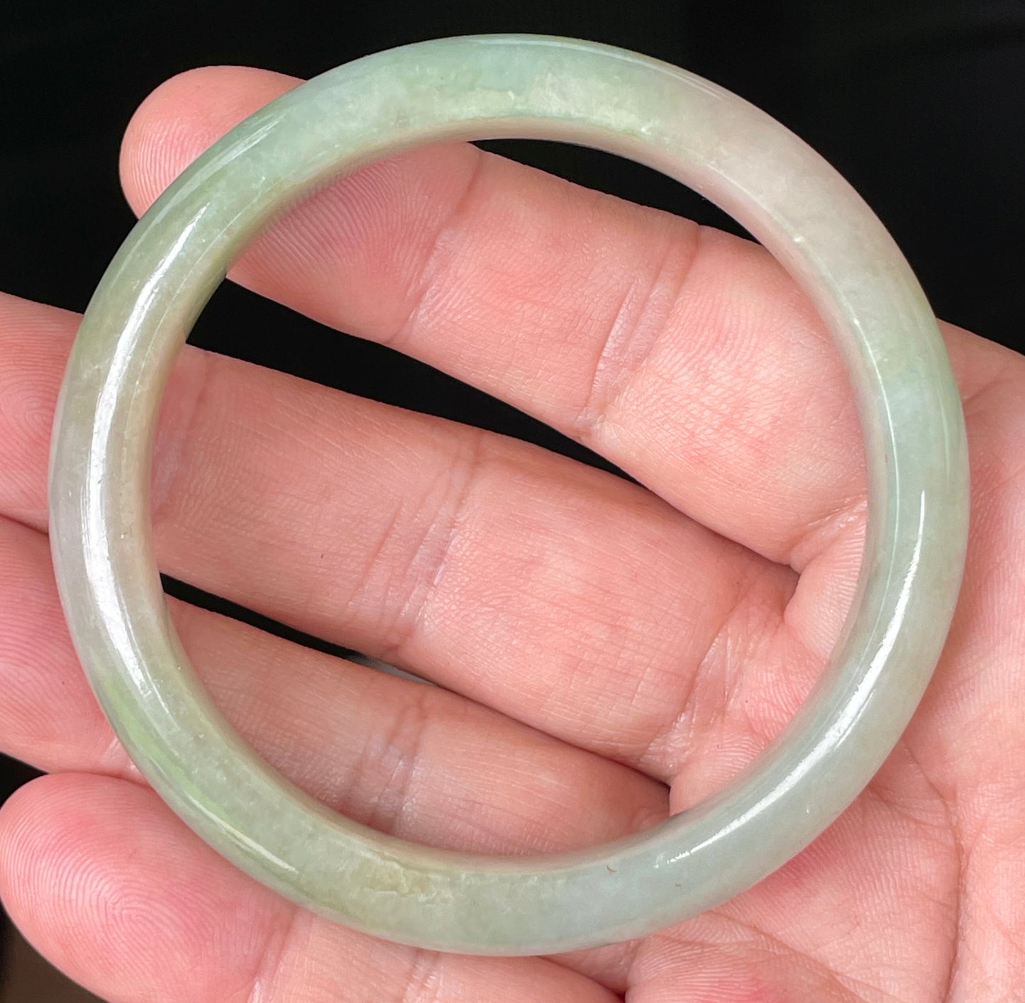Natural Certified Burmese Jadeite Jade Bangle – Icy Apple Green with Milky White Hues – 57mm – JB079