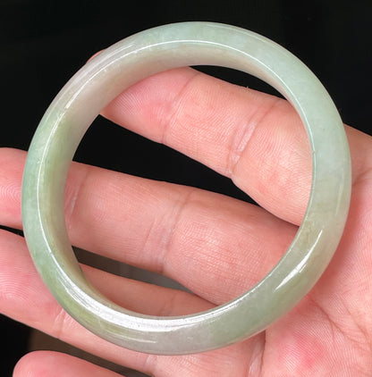 Natural Certified Burmese Jadeite Jade Bangle – Icy Apple Green with Milky White Hues – 57mm – JB079