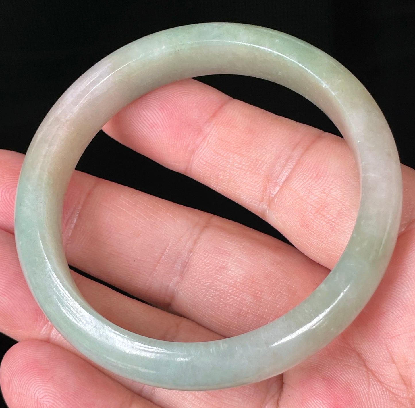 Natural Certified Burmese Jadeite Jade Bangle – Icy Apple Green with Milky White Hues – 57mm – JB079