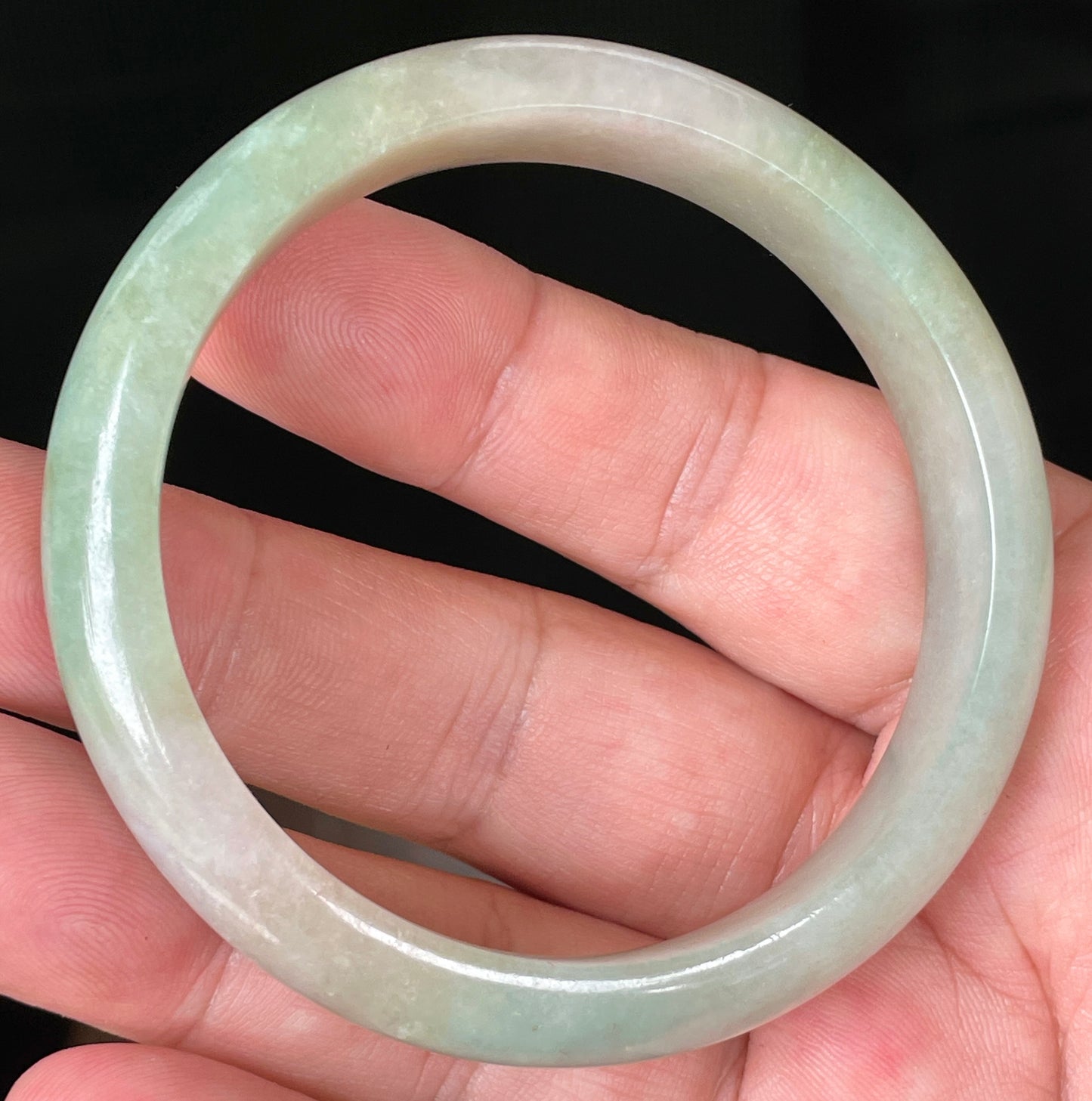 Natural Certified Burmese Jadeite Jade Bangle – Icy Apple Green with Milky White Hues – 57mm – JB079