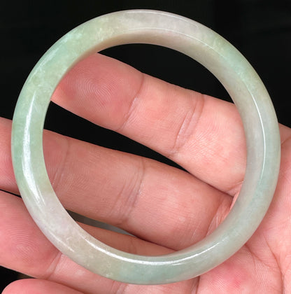 Natural Certified Burmese Jadeite Jade Bangle – Icy Apple Green with Milky White Hues – 57mm – JB079
