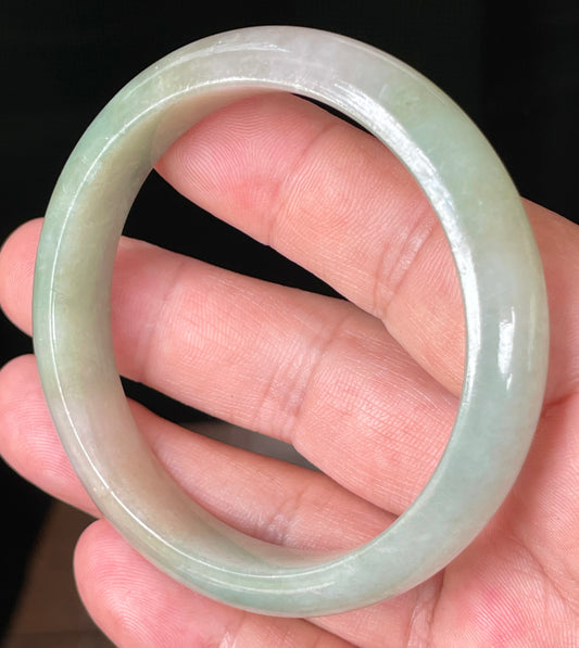 Natural Certified Burmese Jadeite Jade Bangle – Icy Apple Green with Milky White Hues – 57mm – JB079