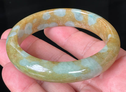 Natural Certified Burmese Jadeite Jade Bangle – Icy Honey & Brown with Bluish Milky White Hues – 58.7mm – JB071
