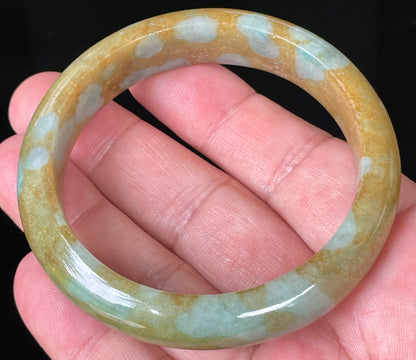 Natural Certified Burmese Jadeite Jade Bangle – Icy Honey & Brown with Bluish Milky White Hues – 58.7mm – JB071