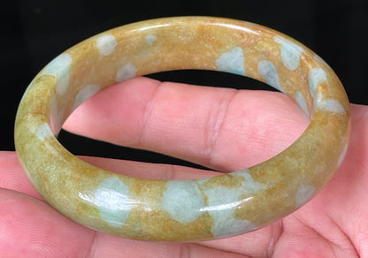 Natural Certified Burmese Jadeite Jade Bangle – Icy Honey & Brown with Bluish Milky White Hues – 58.7mm – JB071