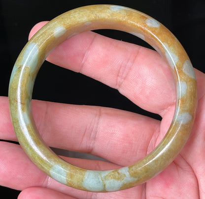 Natural Certified Burmese Jadeite Jade Bangle – Icy Honey & Brown with Bluish Milky White Hues – 58.7mm – JB071