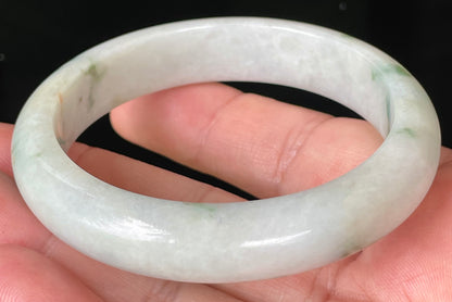 Natural Certified Burmese Jadeite Jade Bangle – Icy Greyish Milky White with Imperial Green & Honey Hues – 56.8mm – JB072