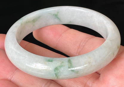 Natural Certified Burmese Jadeite Jade Bangle – Icy Greyish Milky White with Imperial Green & Honey Hues – 56.8mm – JB072