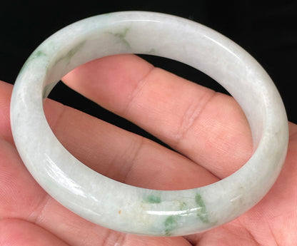 Natural Certified Burmese Jadeite Jade Bangle – Icy Greyish Milky White with Imperial Green & Honey Hues – 56.8mm – JB072