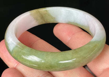 Natural Certified Burmese Jadeite Jade Bangle – Icy Apple Green & Forest Green with Milky White Hues – 58.4mm – JB078