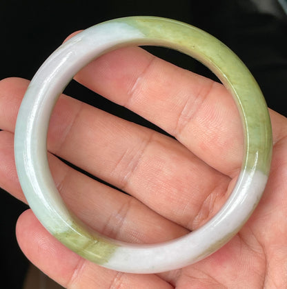 Natural Certified Burmese Jadeite Jade Bangle – Icy Apple Green & Forest Green with Milky White Hues – 58.4mm – JB078