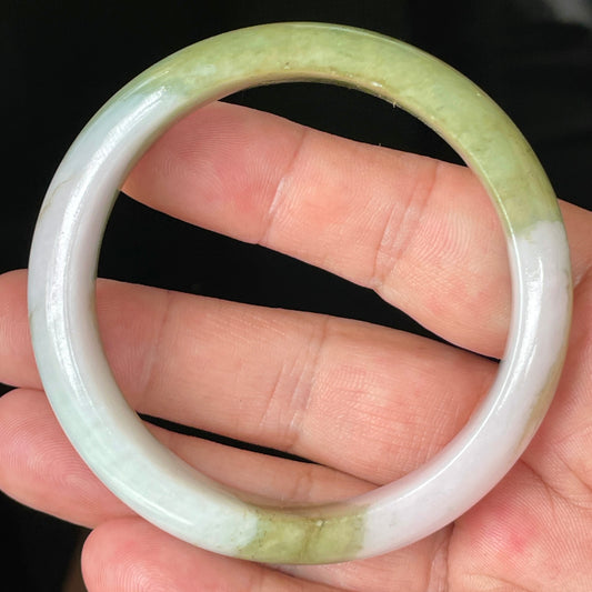 Natural Grade A Certified Burmese Jadeite Jade Bangle – Icy Apple Green & Forest Green with Milky White Hues – 58.4mm – JB078