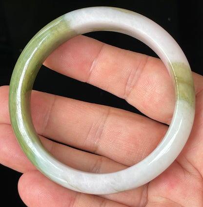 Natural Certified Burmese Jadeite Jade Bangle – Icy Apple Green & Forest Green with Milky White Hues – 58.4mm – JB078