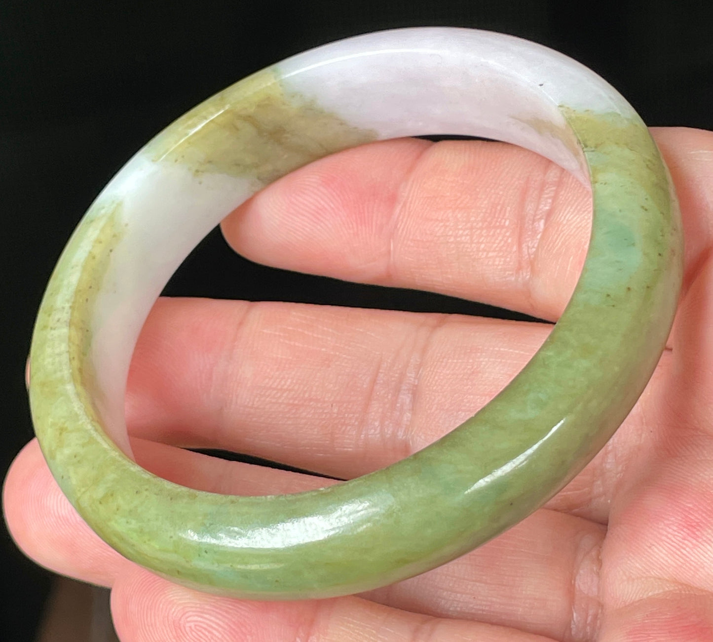 Natural Certified Burmese Jadeite Jade Bangle – Icy Apple Green & Forest Green with Milky White Hues – 58.4mm – JB078