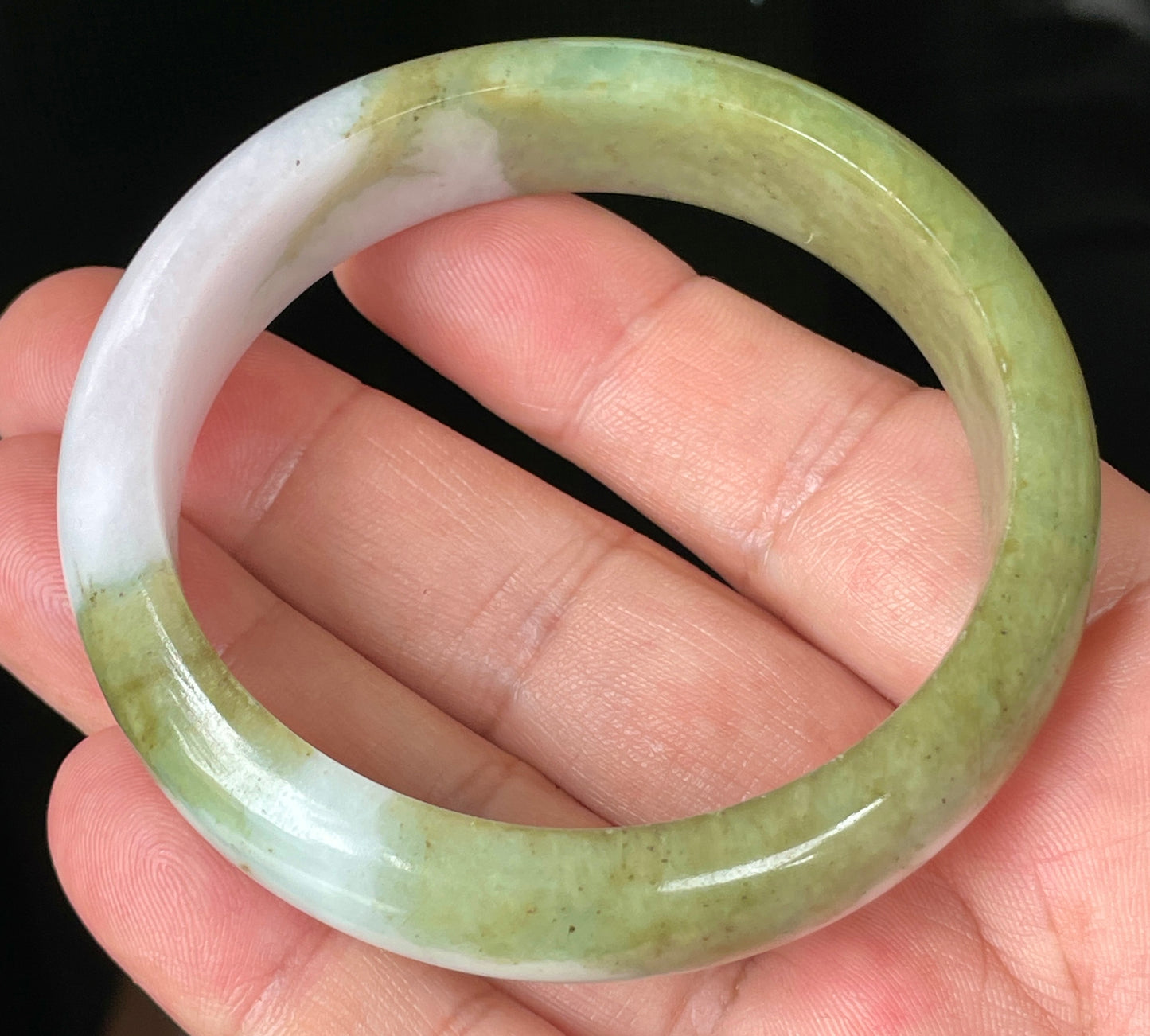 Natural Certified Burmese Jadeite Jade Bangle – Icy Apple Green & Forest Green with Milky White Hues – 58.4mm – JB078