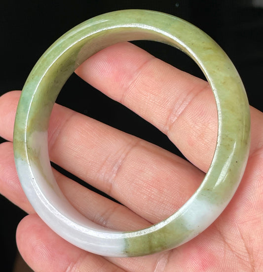 Natural Certified Burmese Jadeite Jade Bangle – Icy Apple Green & Forest Green with Milky White Hues – 58.4mm – JB078