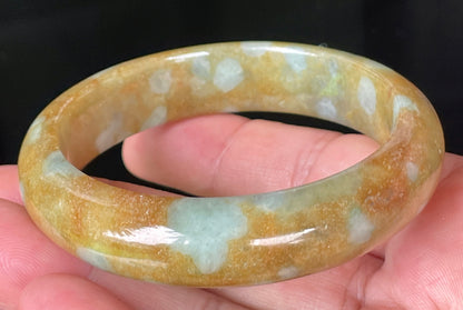 Natural Certified Burmese Jadeite Jade Bangle – Icy Honey & Brown with Bluish Milky White Hues – 58.4mm – JB075