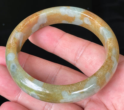 Natural Certified Burmese Jadeite Jade Bangle – Icy Honey & Brown with Bluish Milky White Hues – 58.4mm – JB075