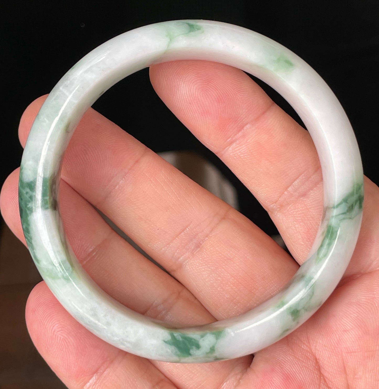 Natural Certified Burmese Jadeite Jade Bangle – Icy Greyish Milky White & Imperial Green – 58.3mm – JB086