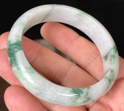 Natural Certified Burmese Jadeite Jade Bangle – Icy Greyish Milky White & Imperial Green – 58.3mm – JB086
