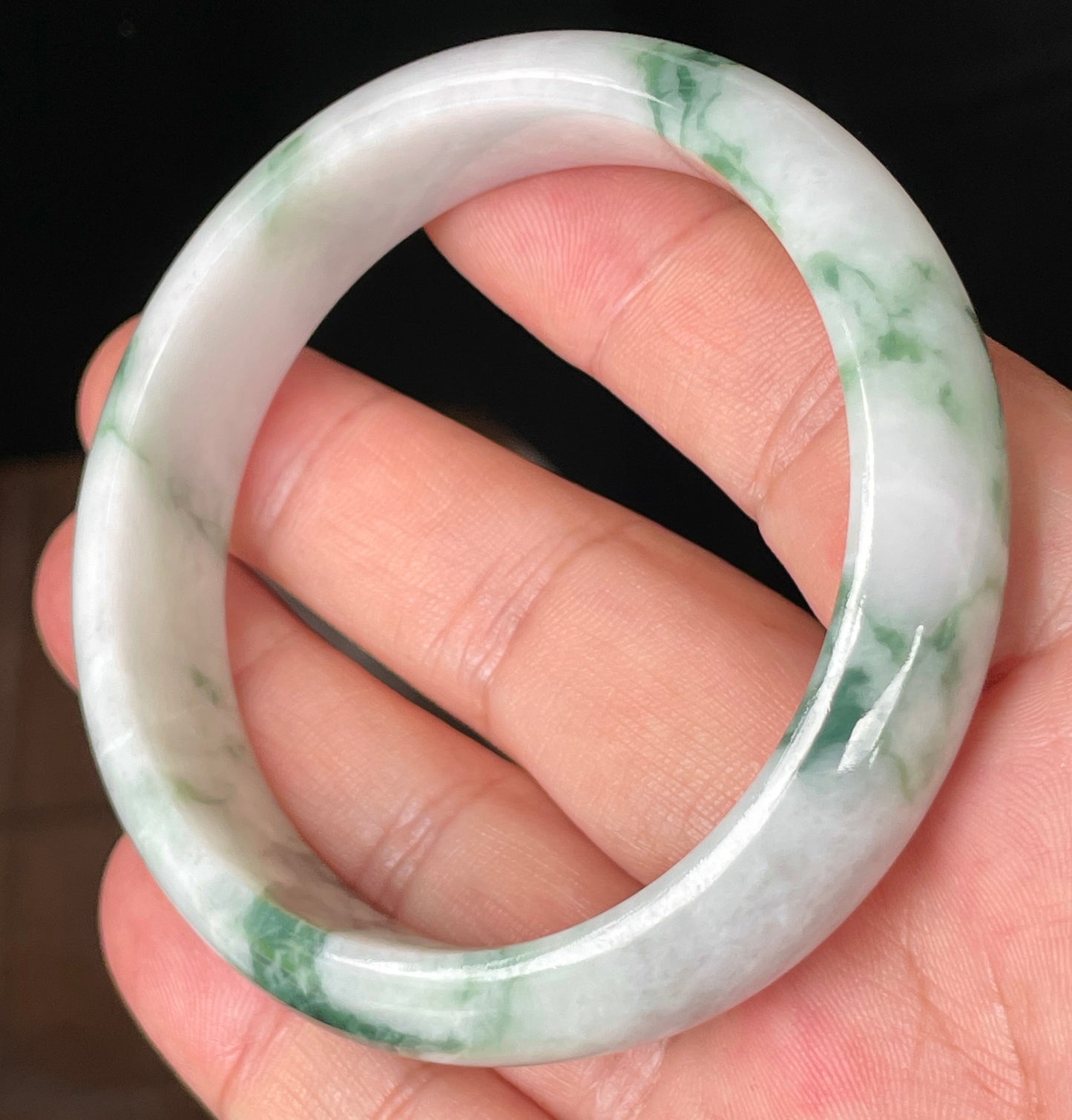 Natural Certified Burmese Jadeite Jade Bangle – Icy Greyish Milky White & Imperial Green – 58.3mm – JB086