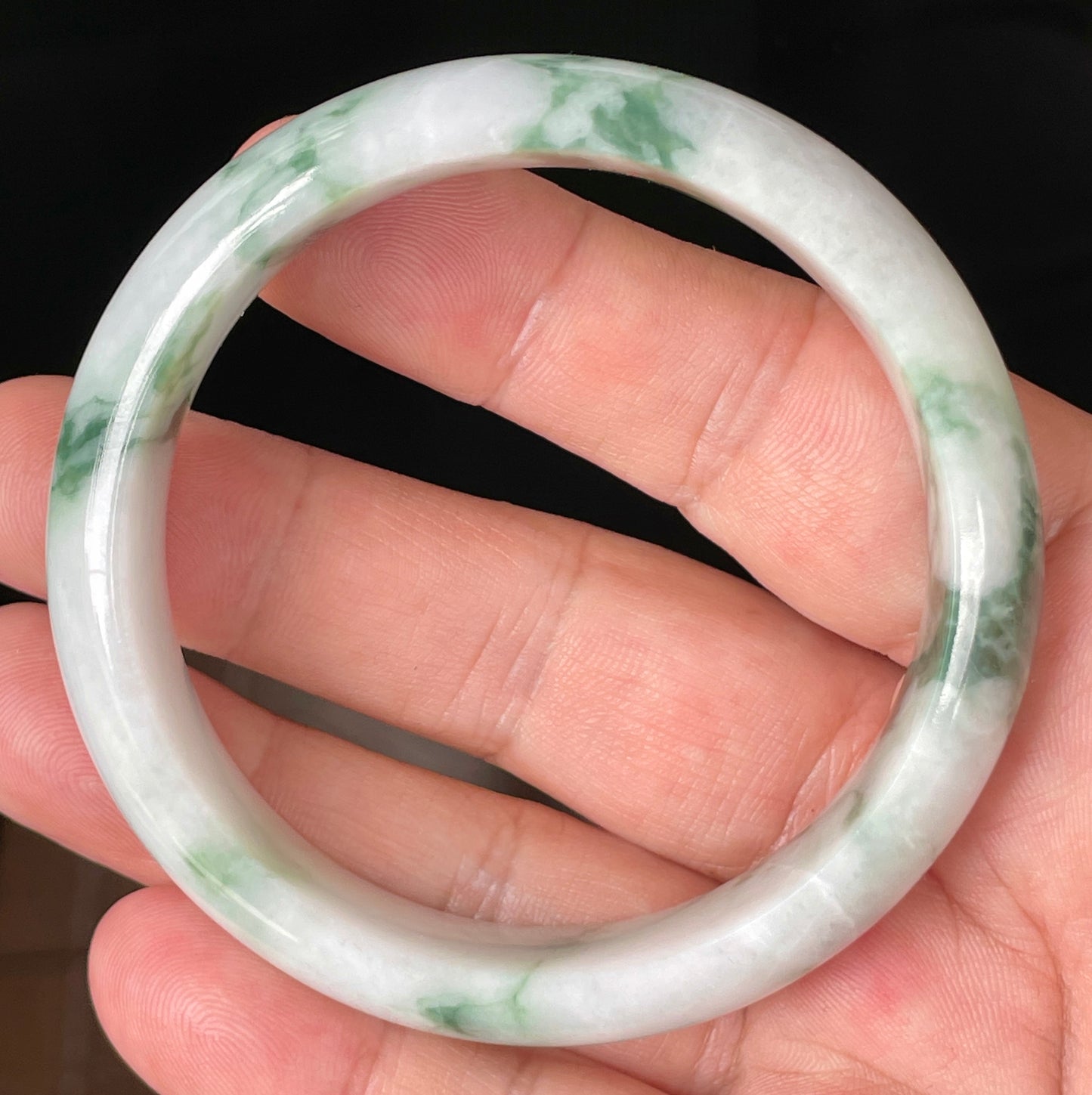 Natural Certified Burmese Jadeite Jade Bangle – Icy Greyish Milky White & Imperial Green – 58.3mm – JB086