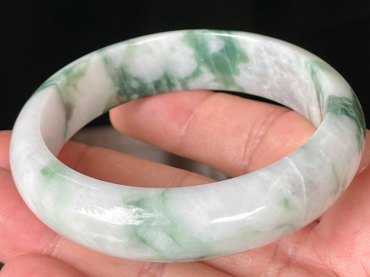Natural Certified Burmese Jadeite Jade Bangle – Icy Greyish Milky White & Imperial Green – 58.3mm – JB086