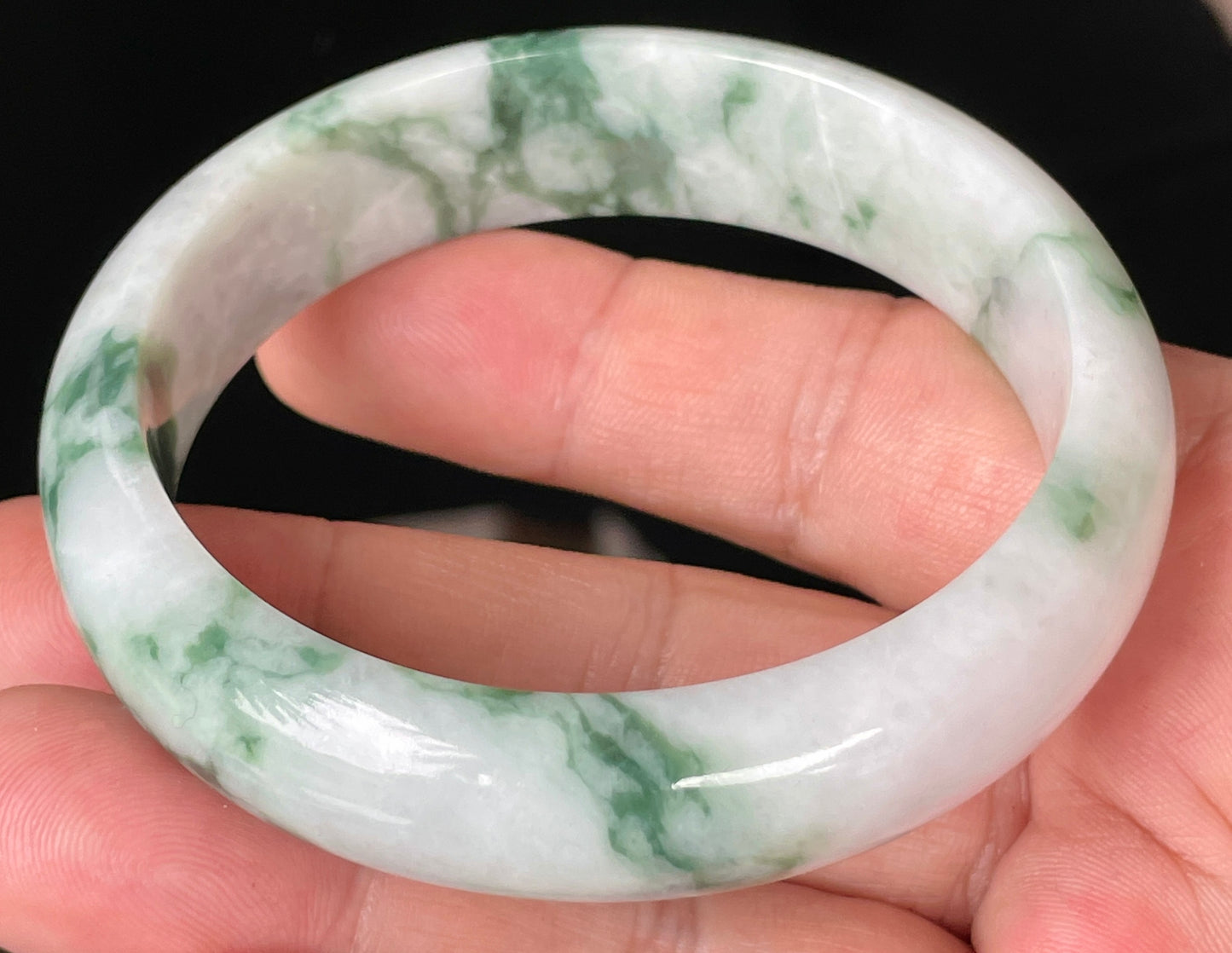 Natural Certified Burmese Jadeite Jade Bangle – Icy Greyish Milky White & Imperial Green – 58.3mm – JB086