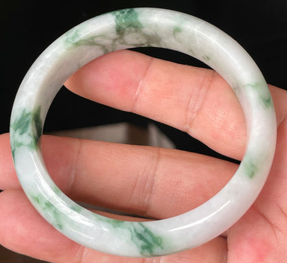 Natural Certified Burmese Jadeite Jade Bangle – Icy Greyish Milky White & Imperial Green – 58.3mm – JB086