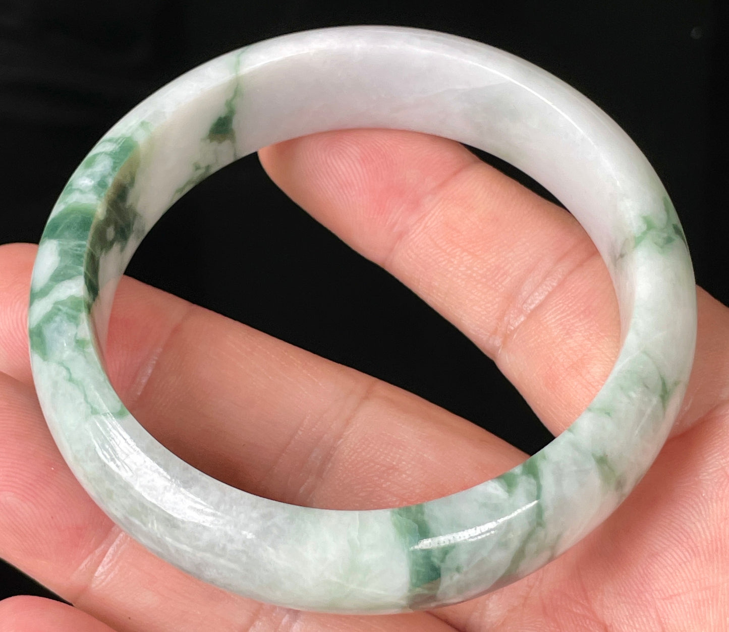 Natural Certified Burmese Jadeite Jade Bangle – Icy Greyish Milky White & Imperial Green – 58.3mm – JB086