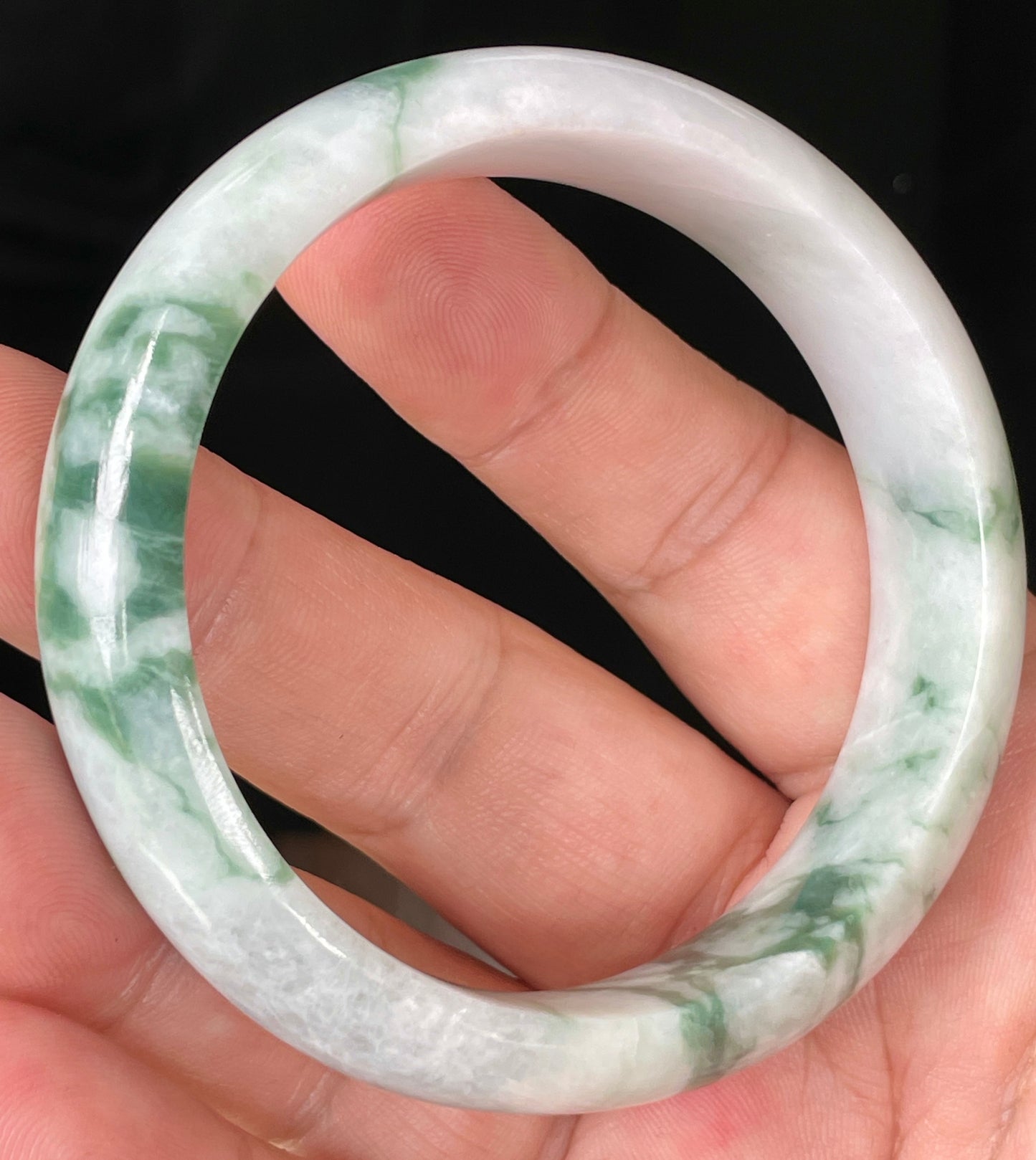 Natural Certified Burmese Jadeite Jade Bangle – Icy Greyish Milky White & Imperial Green – 58.3mm – JB086