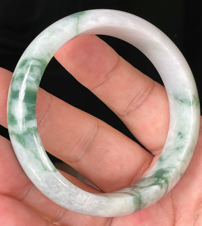 Natural Certified Burmese Jadeite Jade Bangle – Icy Greyish Milky White & Imperial Green – 58.3mm – JB086
