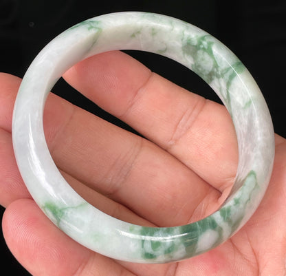 Natural Certified Burmese Jadeite Jade Bangle – Icy Greyish Milky White & Imperial Green – 58.3mm – JB086