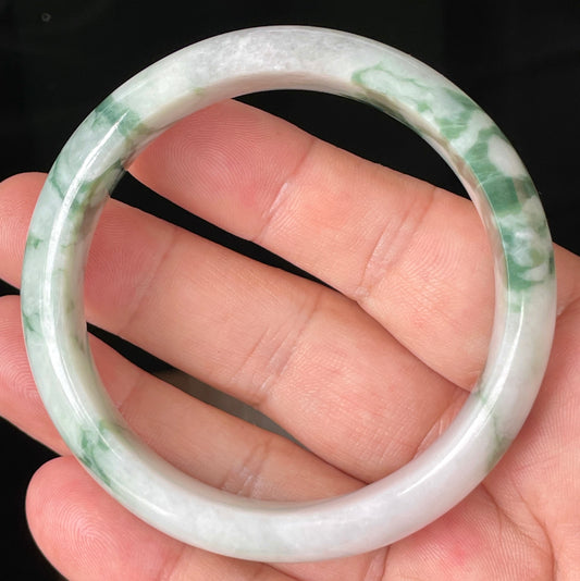 Natural Grade A Certified Burmese Jadeite Jade Bangle – Icy Greyish Milky White & Imperial Green – 58.3mm – JB086