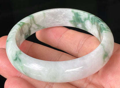 Natural Certified Burmese Jadeite Jade Bangle – Icy Greyish Milky White & Imperial Green – 58.3mm – JB086