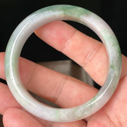 Natural Certified Burmese Jadeite Jade Bangle – Icy Greyish Milky White with Apple Green, Imperial Green & Lavender Hues – 57mm – JB088
