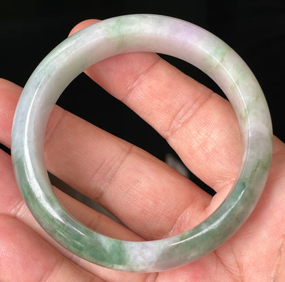 Natural Certified Burmese Jadeite Jade Bangle – Icy Greyish Milky White with Apple Green, Imperial Green & Lavender Hues – 57mm – JB088
