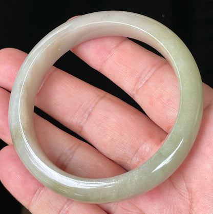 Natural Certified Burmese Jadeite Jade Bangle – Icy Apple Green, Brown & Greyish Milky White – 58.5mm – JB091
