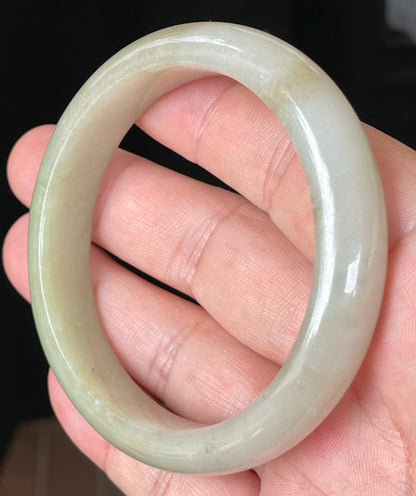 Natural Certified Burmese Jadeite Jade Bangle – Icy Apple Green, Brown & Greyish Milky White – 58.5mm – JB091