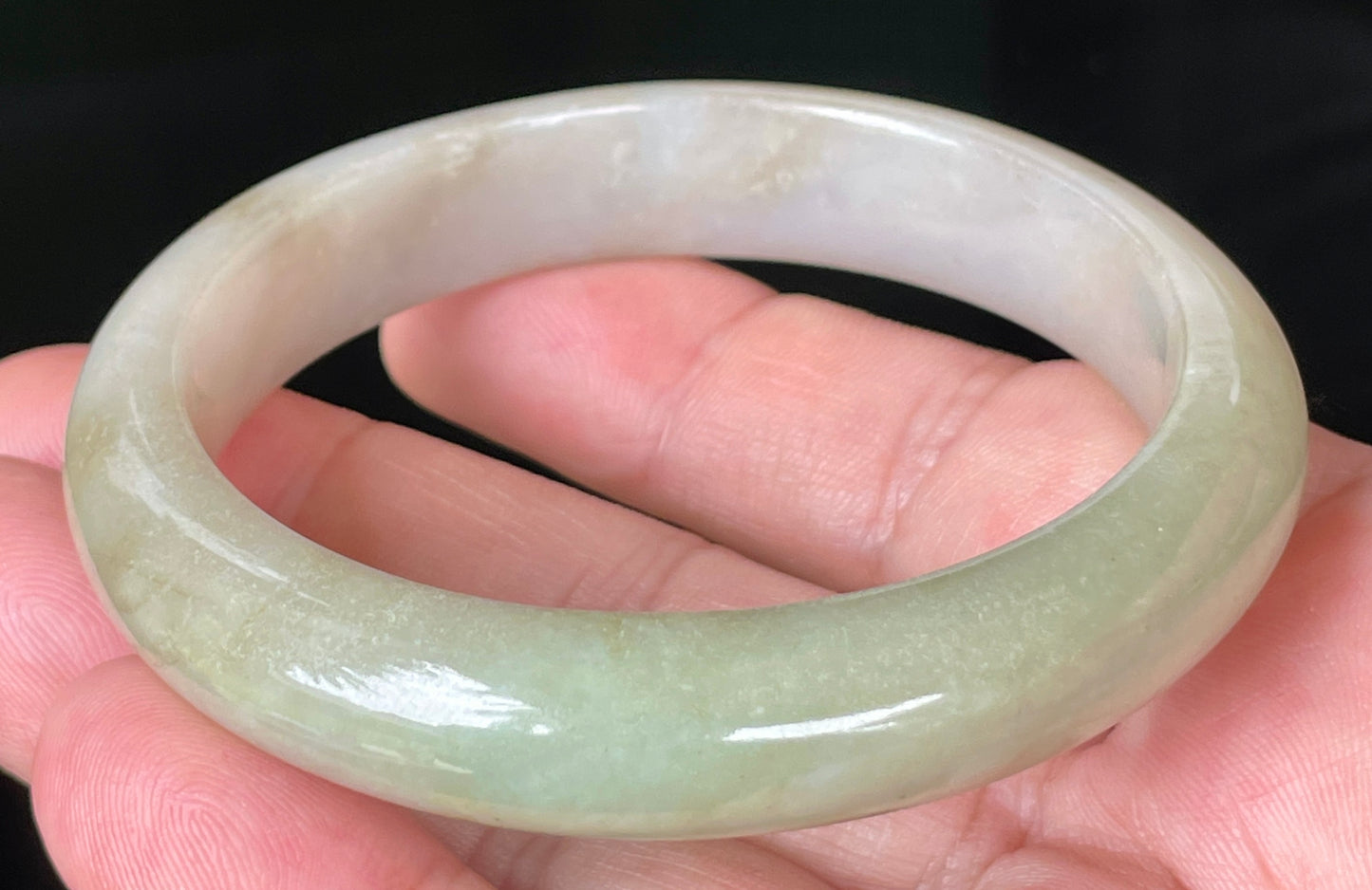 Natural Certified Burmese Jadeite Jade Bangle – Icy Apple Green, Brown & Greyish Milky White – 58.5mm – JB091