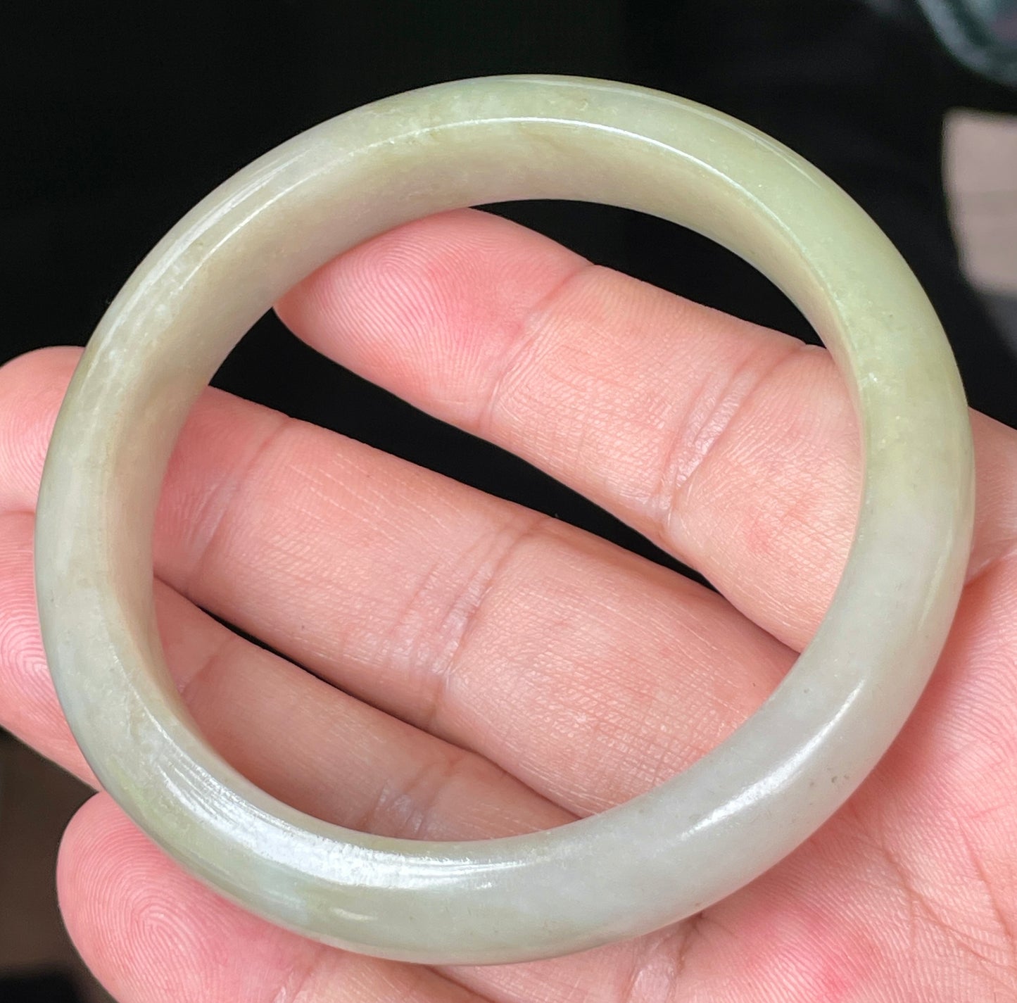 Natural Certified Burmese Jadeite Jade Bangle – Icy Apple Green, Brown & Greyish Milky White – 58.5mm – JB091