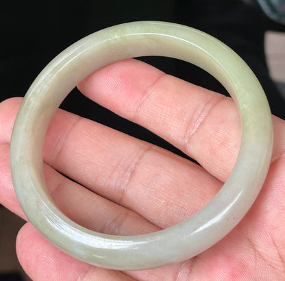Natural Certified Burmese Jadeite Jade Bangle – Icy Apple Green, Brown & Greyish Milky White – 58.5mm – JB091