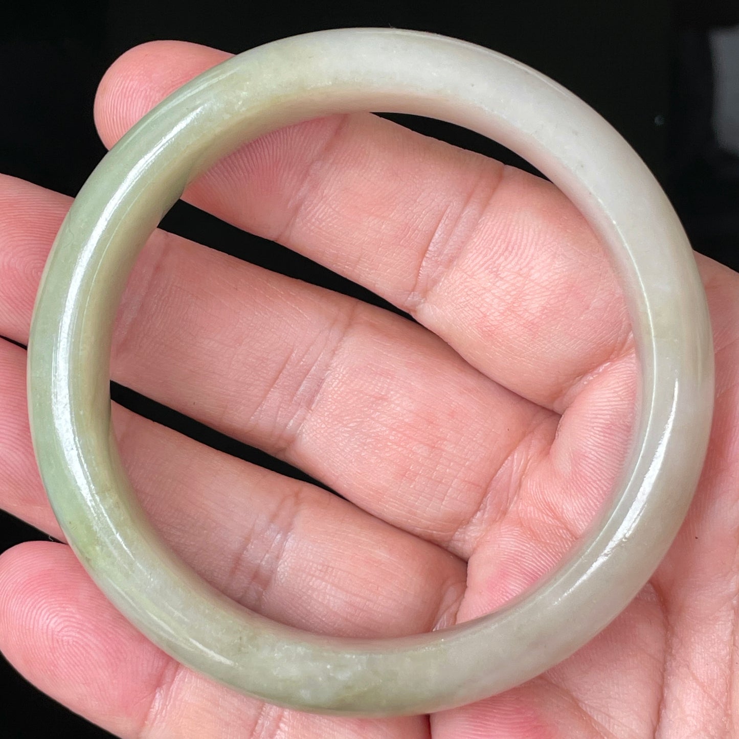 Natural Certified Burmese Jadeite Jade Bangle – Icy Apple Green, Brown & Greyish Milky White – 58.5mm – JB091