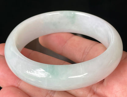 Natural Certified Burmese Jadeite Jade Bangle – Icy Milky White with Light Apple and Forest Green Hues – 58.3mm – JB082